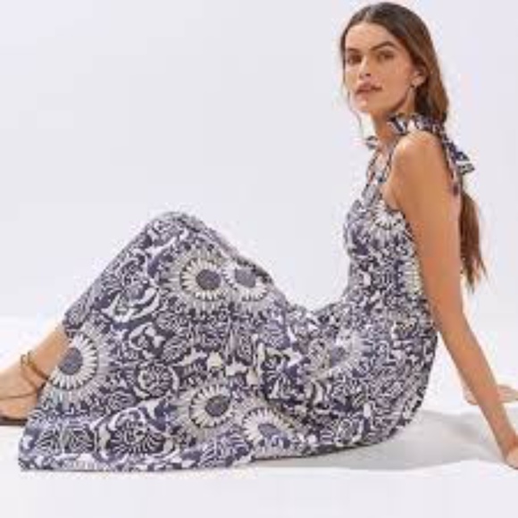 ANTHROPOLOGIE FOREVER THAT GIRL BLUE NAVY FLOUNCE  MIDI SUMMER DRESS SMALL S - Picture 2 of 4